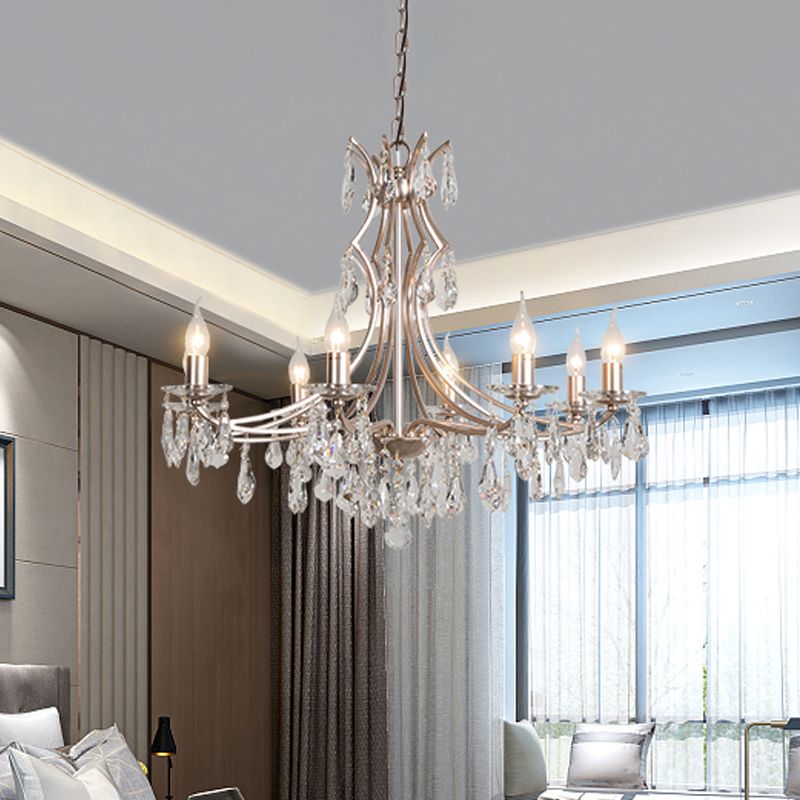 8 lumières Light Chandelier d'éclairage de lustre Lodge Chrome Crystal Suspension Lampe pour le salon