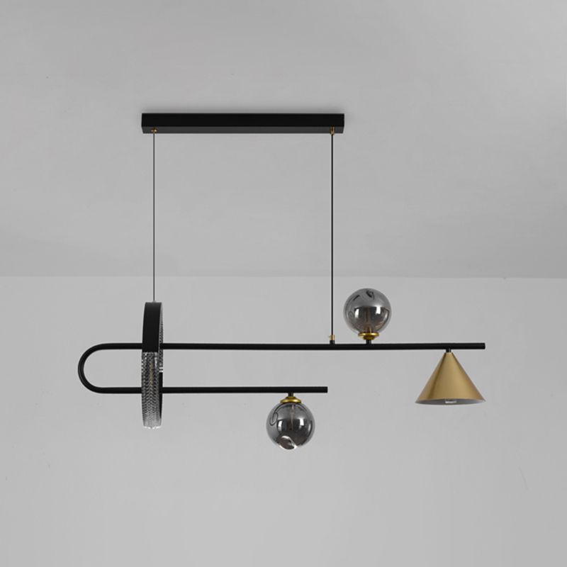 Zeitgenössische Insel leichte Kugel Glas Island Deckenleuchte in Schwarz für Küche