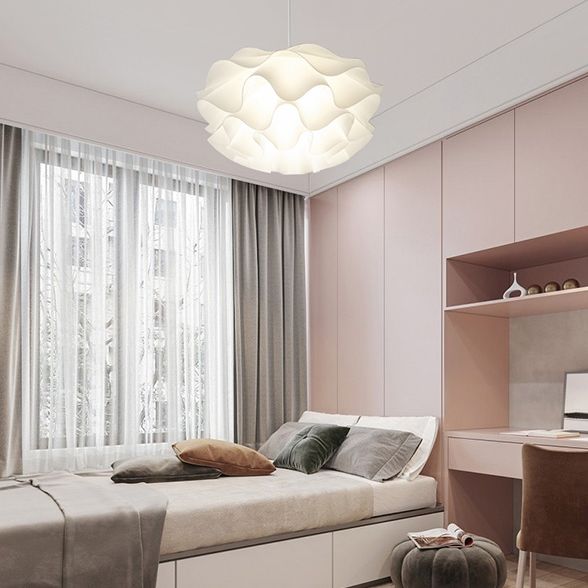 Simple Flower Pendant Light Fixture Acrylic Bedroom Pendant Ceiling Light in White