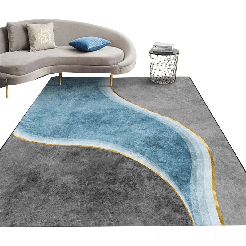 Minimalist Living Room Area Rug Contrast Panel Carpet Polyster Area Rug with Non-Slip Backing