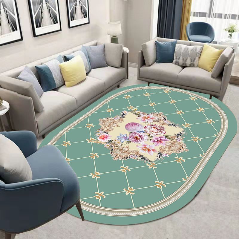 Green Bohemian Rug Blending Graphic Rug Non-Slip Backing Rug for Living Room