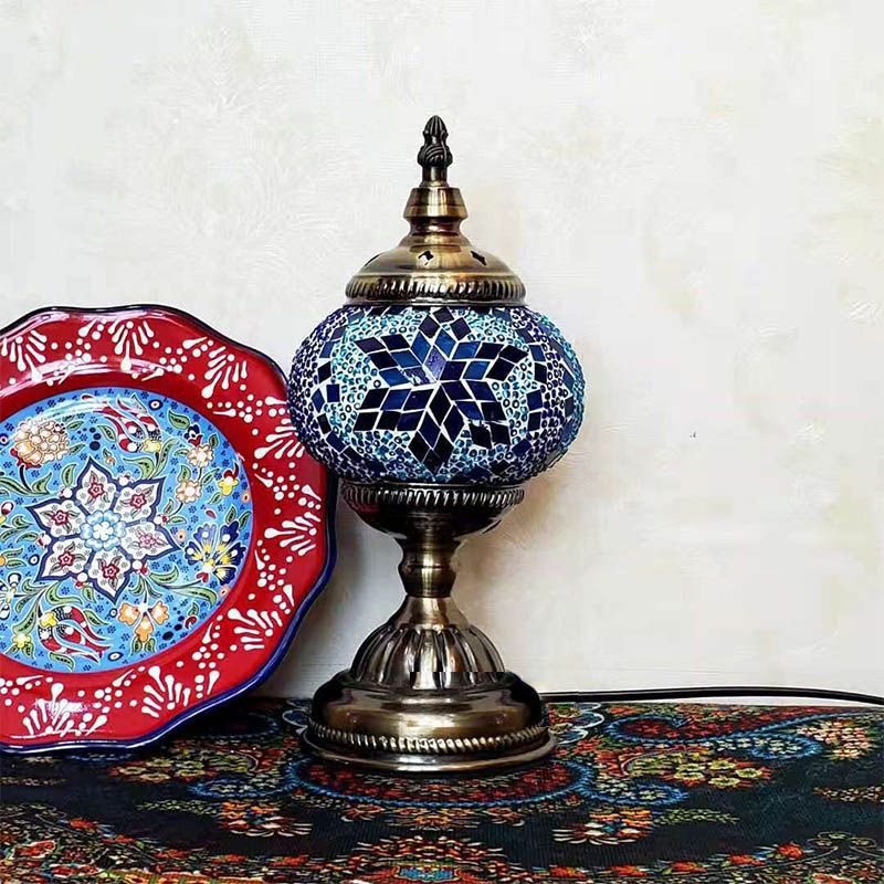 1-Light Global Table Lamp Traditional Mosaic Glass Night Light for Living Room