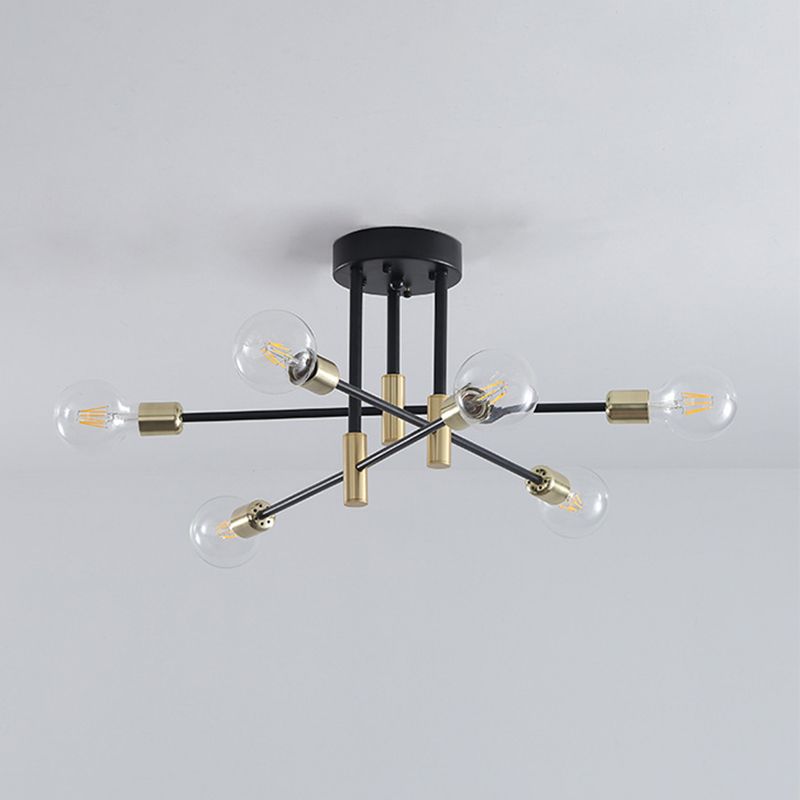 Black Sputnik Flush Mount Industrial Metal Semi Ceiling Light Fixture for Living Room
