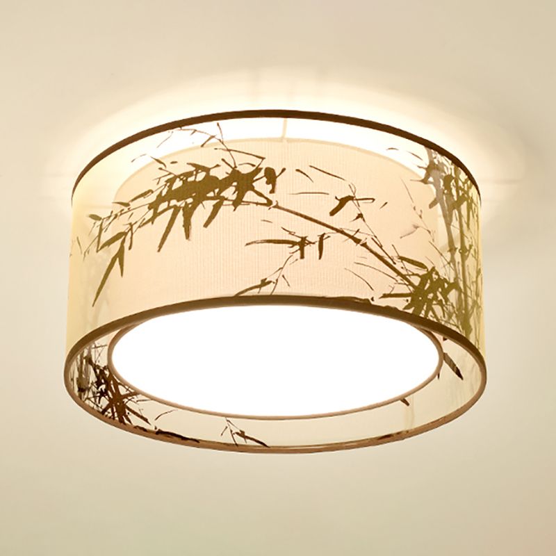 Lampe encastrée en tissu, plafonnier en forme de tambour de Style chinois pour salle à manger