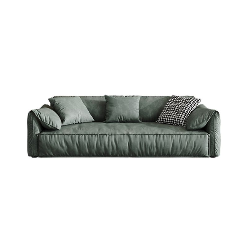 Contemporary Style Faux Leather Sofa Pillow Top Arm Sofa in Green