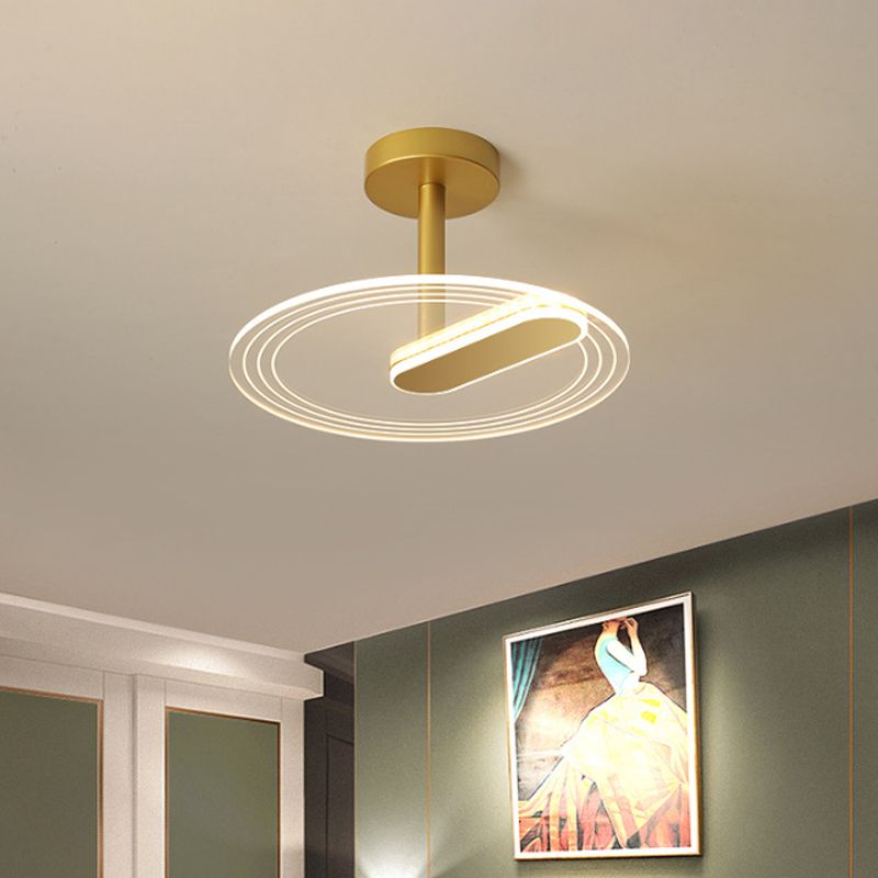 Acrylic Time Clock LED Flush Light Simplicity Black/Gold Semi Flush Mount Ceiling Light for Bedroom
