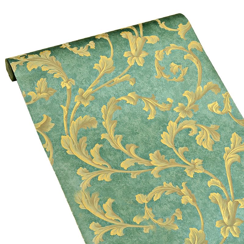 Rural Botanical Scroll Wallpaper Roll Green Waterproofing Wall Decor for Living Room
