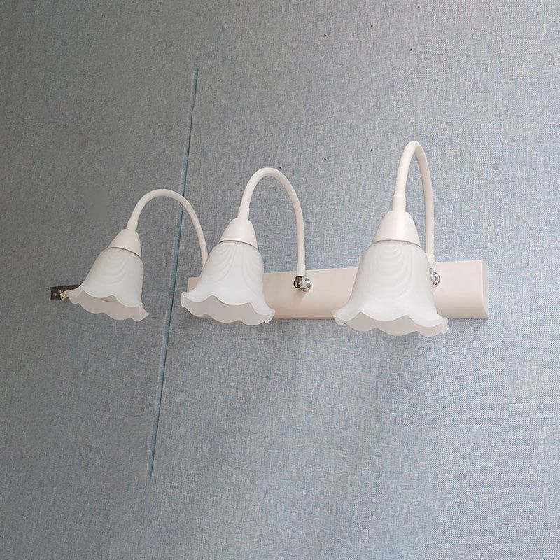 Country Style Flexible Wall Sconce White Glass Vanity Mirror Light for Bathroom