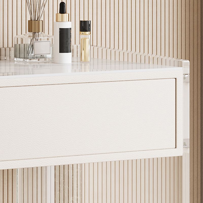 Stone Top Make-up Vanity White Wood Dressing Table with 2 Storage Drawers