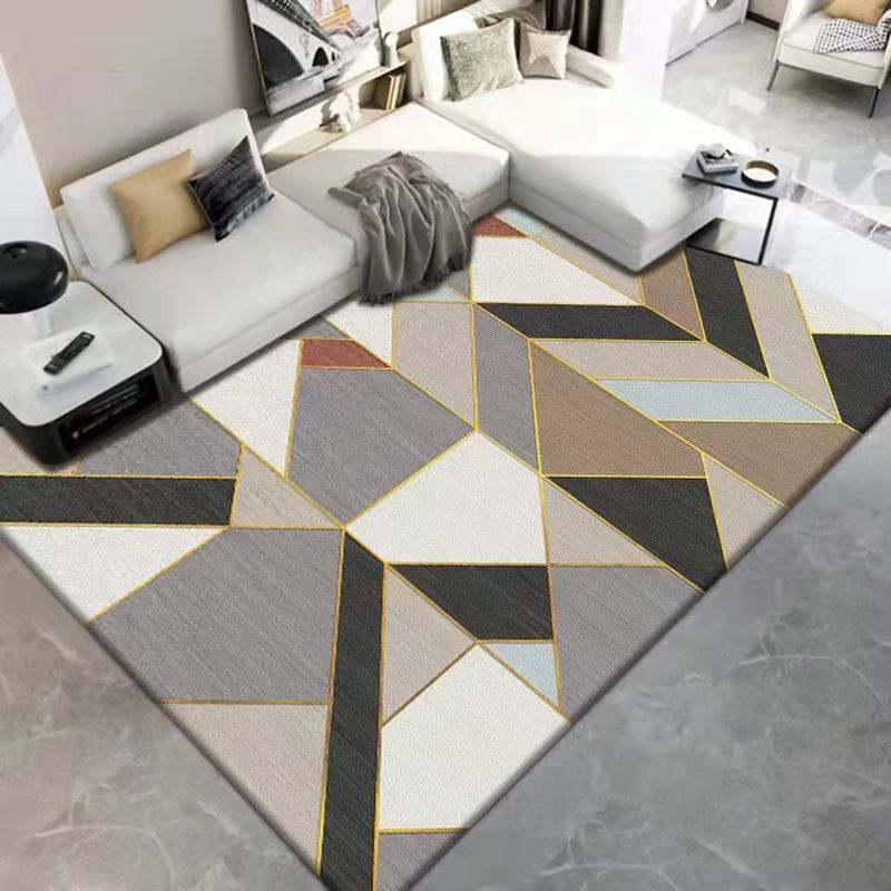 Dark Gray Modern Rug Polyester Geometric Scheme Rug Washable Rug for Drawing Room