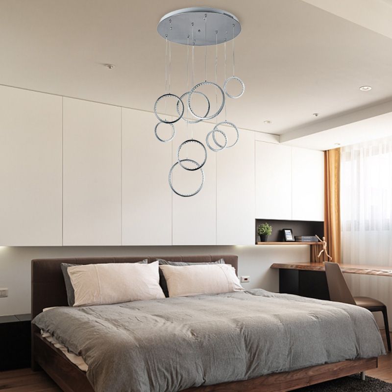 Circle Crystal Cluster Light Minimalista 9 luces Kit de lámpara colgante de níquel en luz cálida
