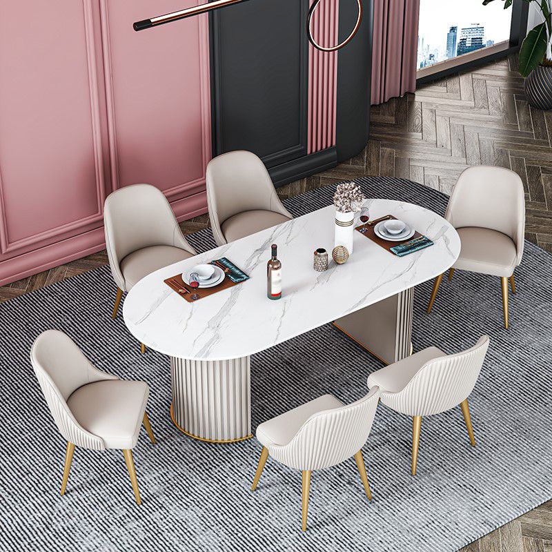 Oval Stone Dining Room Collection Traditional Luxury Home Furniture for Indoor