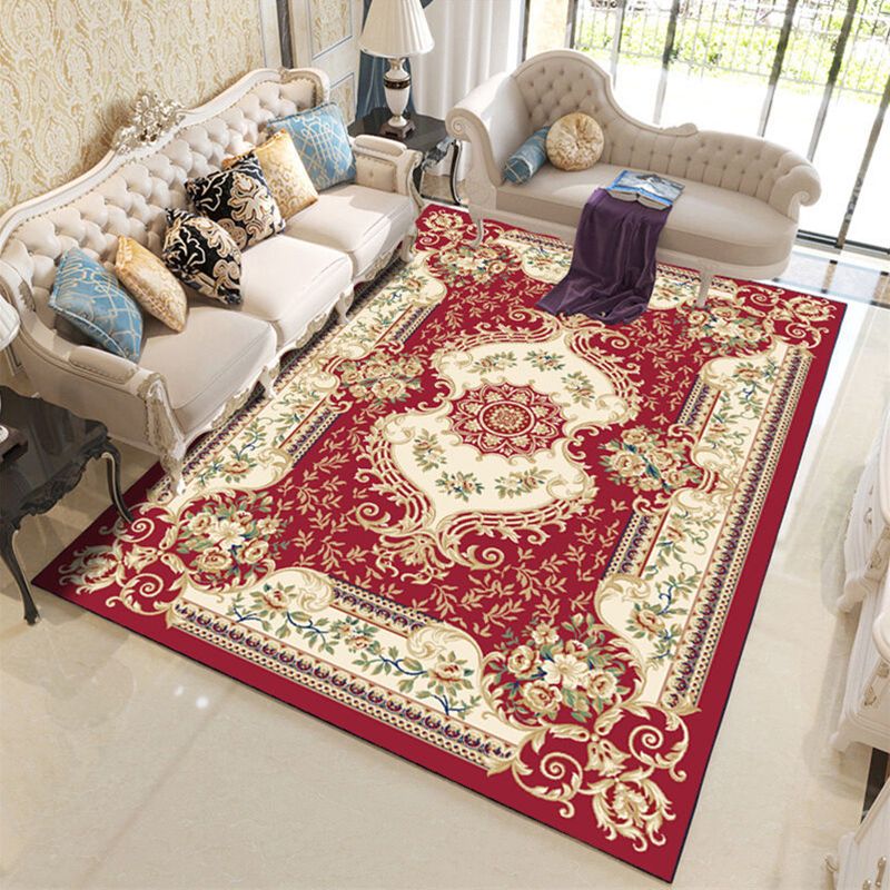 Classical Floral Printed Carpet Polyester Area Rug Non-Slip Backing Indoor Carpet for Living Room