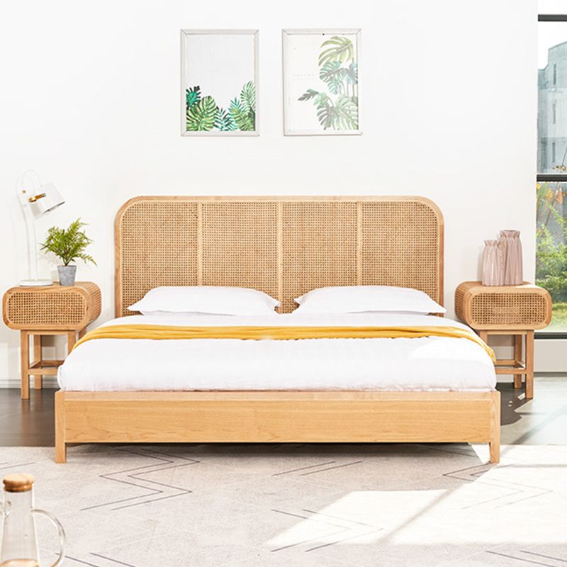 Tropical Solid Wood Panel Bed Rectangular Solid Color Standard Bed
