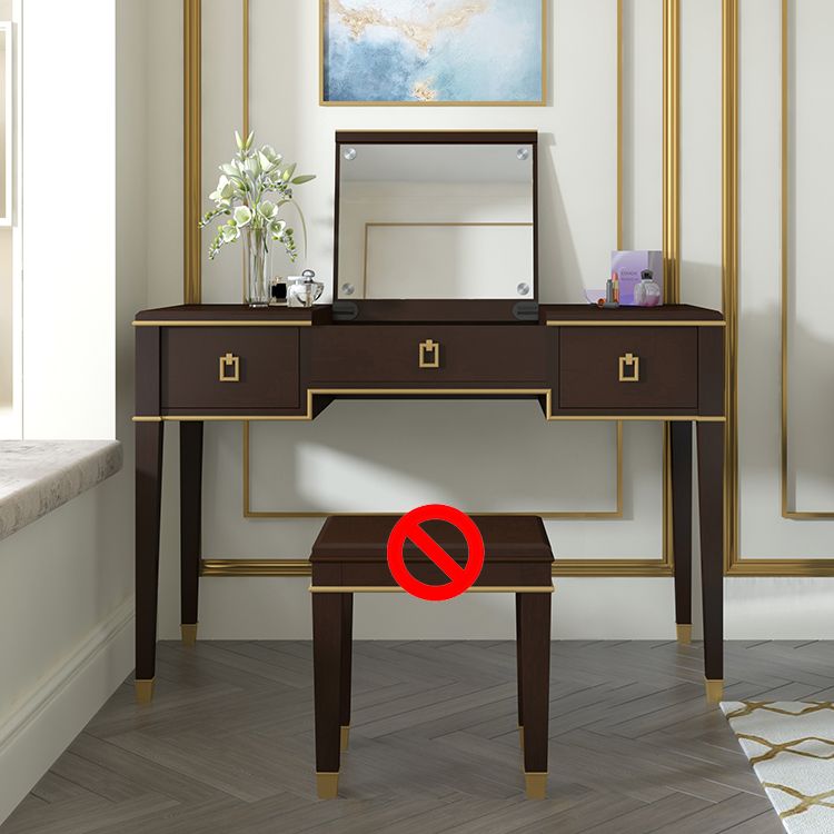 Solid Wood Make-up Vanity Mirrored Vanity Set with Padded Stool