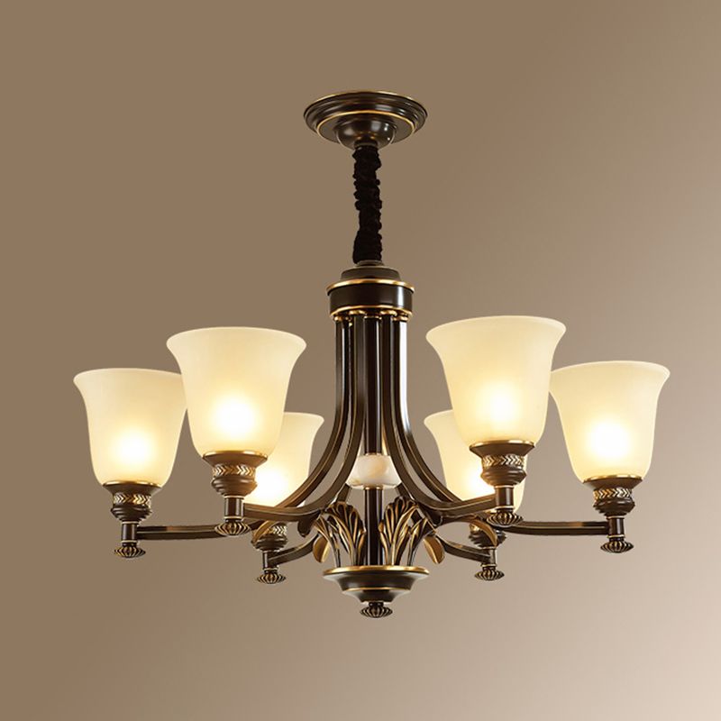 Bell Chandelier Light Fixture Traditional White Glass Pendant Lighting for Restaurant