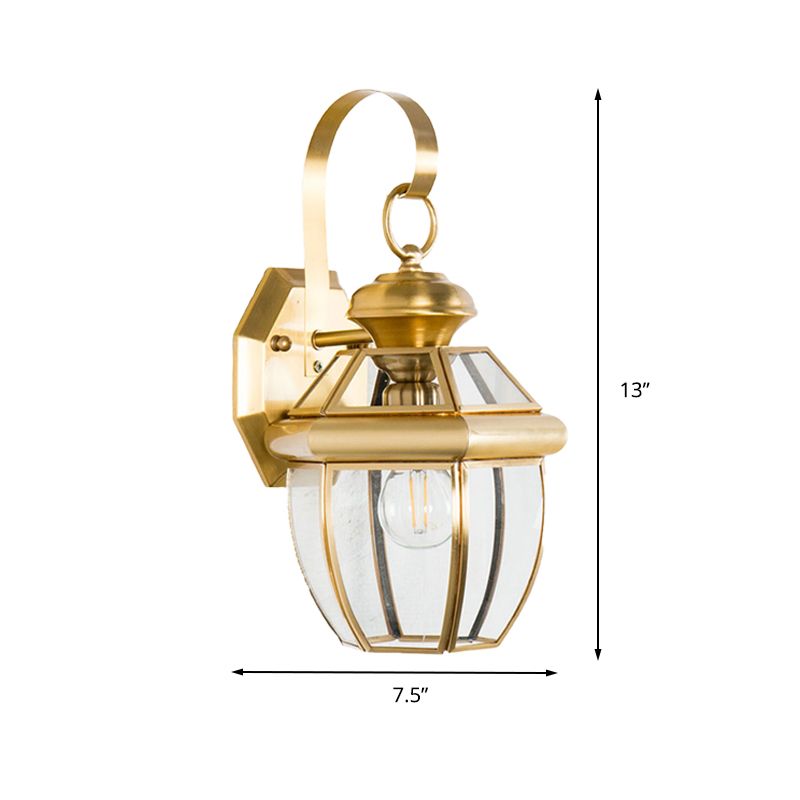 1 Bulb Jar Sconce Lamp Tradition Clear Glass Wall Lighting Fixture in Black/Brass for Bedside