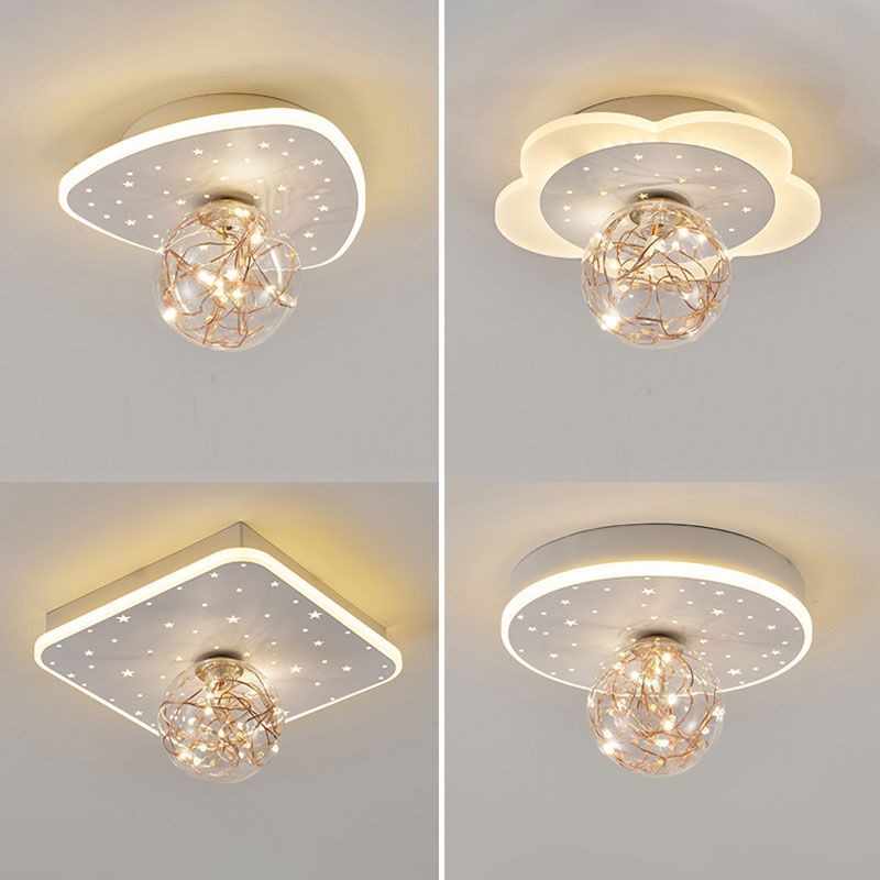 Nordic Style Geometric Ceiling Light Glass Gypsophila Flush Mount Light for Bedroom