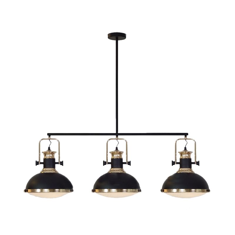 3-Light Island Pendant Light Farmhouse Dining Room Down Lighting with Dome Metal Shade in Black