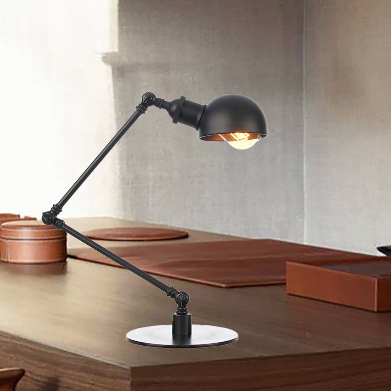 Black/Brass Domed Table Lighting Industrial Style 4"/8.5" Wide 1 Bulb Metallic Table Lamp with Adjustable Arm for Office