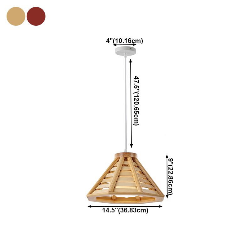 Pyramid Shape Hanging Lighting Modern Style Wood 1 Light Pendant Lamp for Dining Room