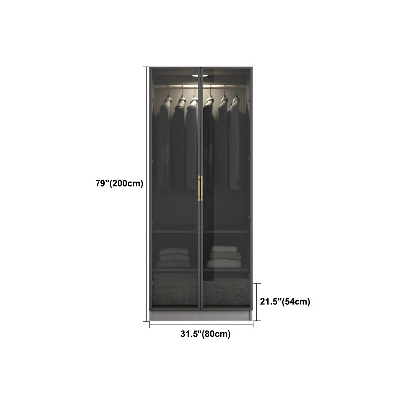 Contemporary Style Glass Wardrobe Grey Colour Wardrobe Closet
