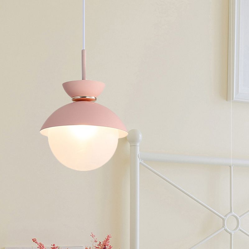Flared Pendant Lighting Macaron Metal 1 Light Gray/Blue/Pink Hanging Ceiling Light for Dining Room