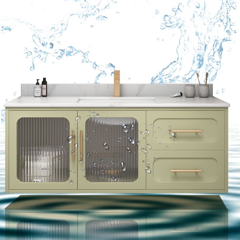 Double Sink Bath Vanity 2 Drawers Wall Mount Rectangle Vanity Set with Mirror