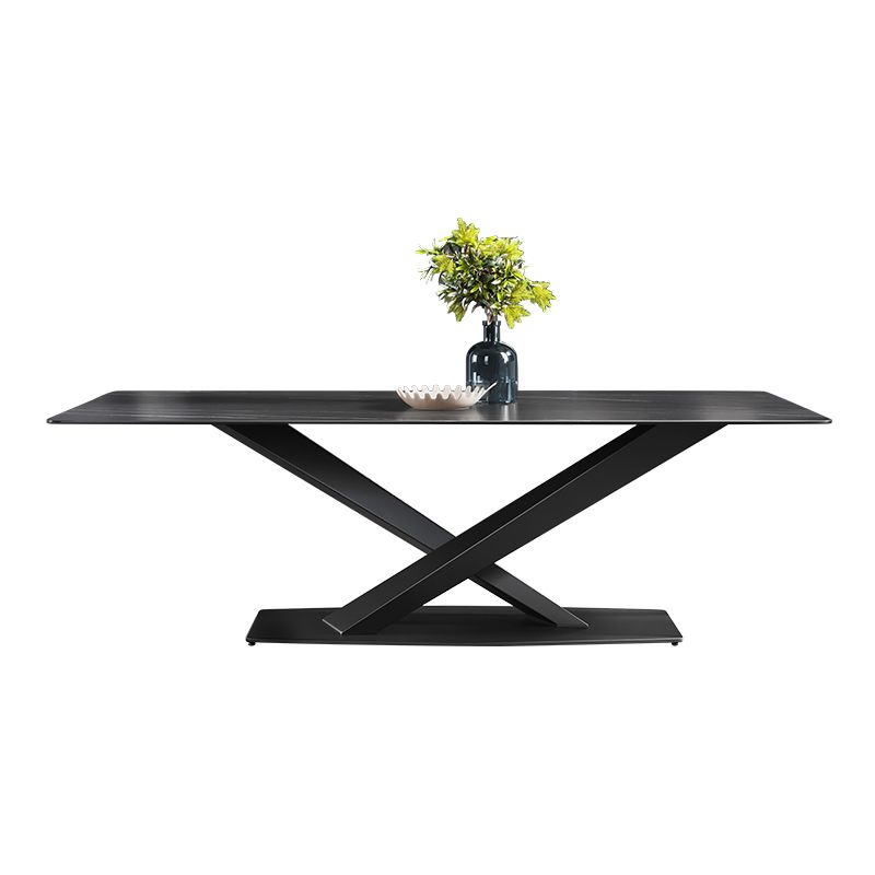 Modern Sintered Stone Dining Room Set with Rectangle Top and Black Base Furniture