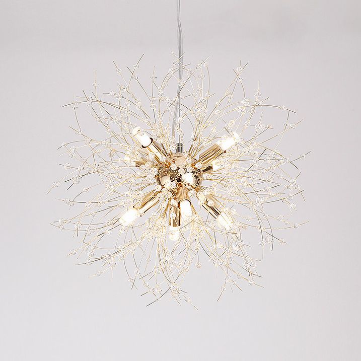 Gold/Silver Firework Chandelier Lighting Modernist 16"/19.5" Wide 8/9/12 Lights Clear Crystal Hanging Lamp
