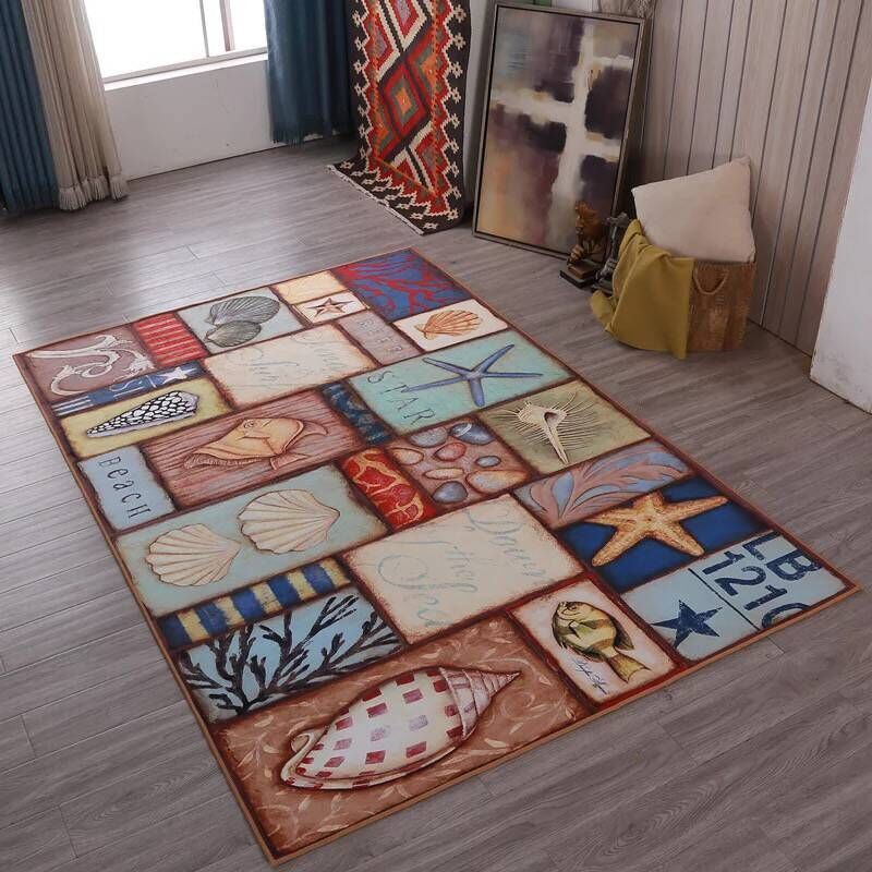 Multi Colored Living Room Rug Moroccan Patchwork Print Rug Synthetics Non-Slip Backing Pet Friendly Stain Resistant Rug