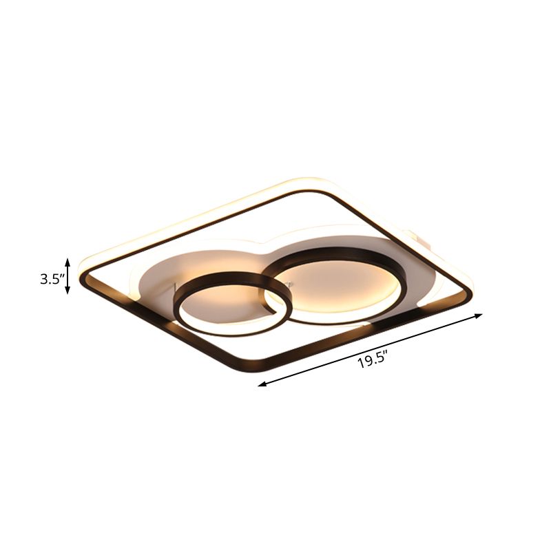 Minimal Square Flush Ceiling Light Metal LED Living Room Ceiling Lamp in White / Warm Light, 19.5 "/23.5" Wide