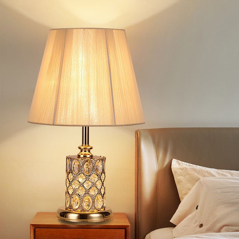 Zeitgenössischer Zylinder Lesen lichtfacettiert Kristall 1 Glühbirnen Nachttischlampe in Gold