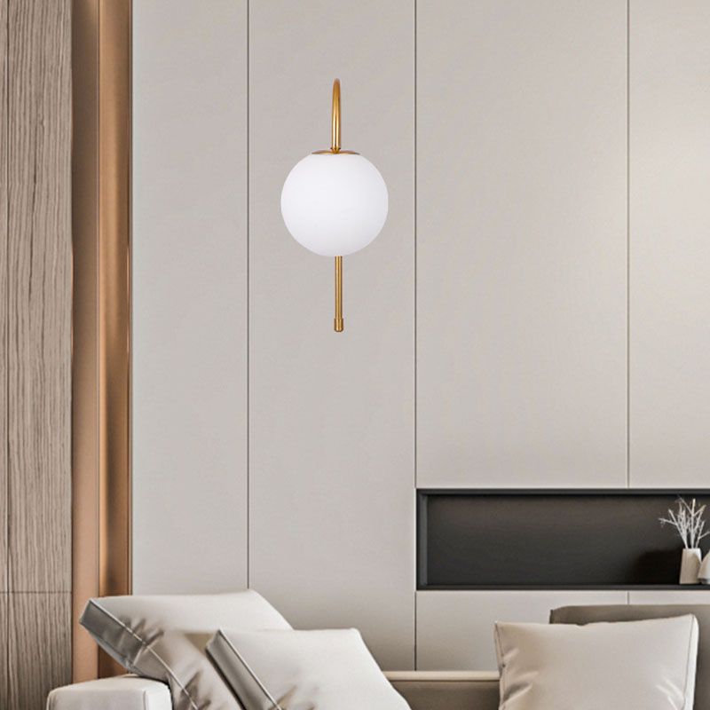Contemporary Style Metal Wall Sconce with White Glass 1 Light Wall Lamp for Bedside