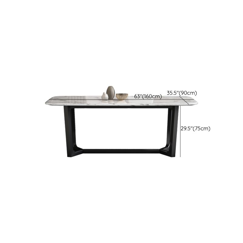 Simplicity Style Rectangle Marble Fixed Dinner Table with Trestle Base
