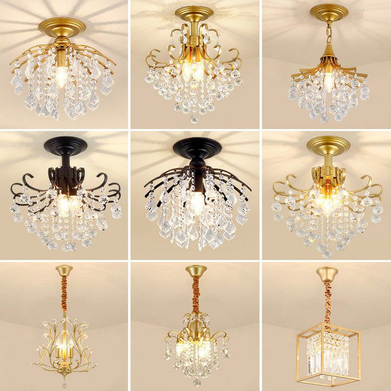 Crystal Strands Ceiling Light Fixture Contemporary Semi Flush Mount Chandelier for Terrace