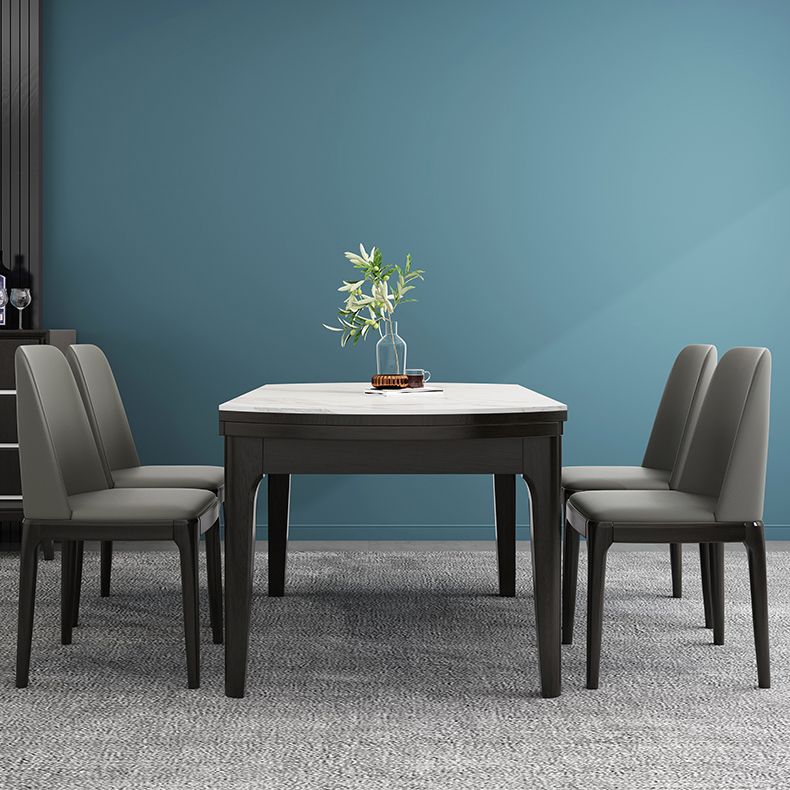 Chaises de salle à manger sans bras en cuir modernes, chaise latérale à dossier solide avec pieds en bois