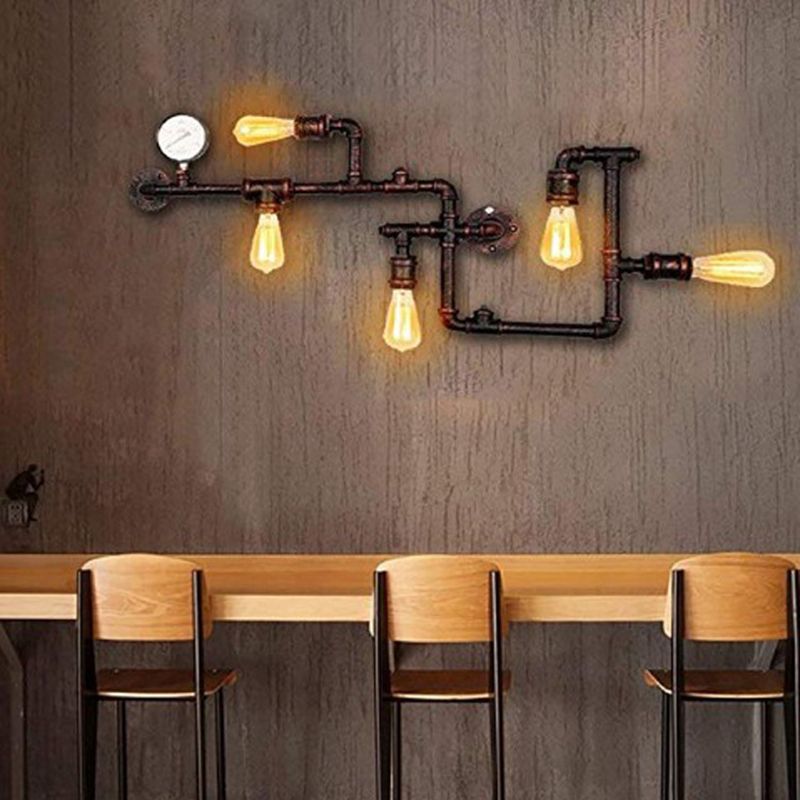 Industrial Wall Sconce Metal Pipe Shape Wall Light for Living Room in Rust