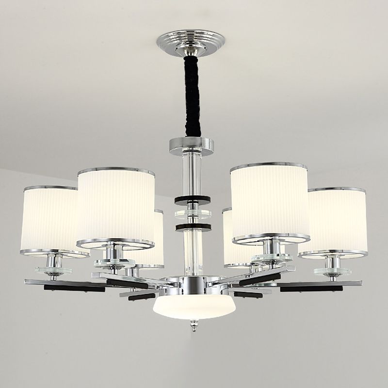 Luz de suspensión de estilo cilíndrico de vidrio de costilla blanca para sala de estar para sala de estar