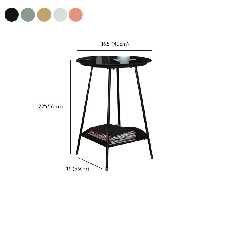 Mid-Century Metal 4 Legs with Shelf Round Double Tier Living Room End Table