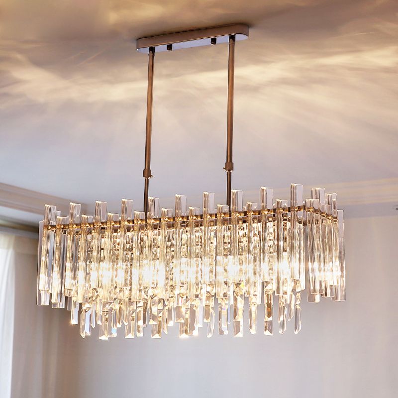 Lampada appesa rettangolare moderna blocco cristallo a 5 luci lampadario cromato per sala da pranzo