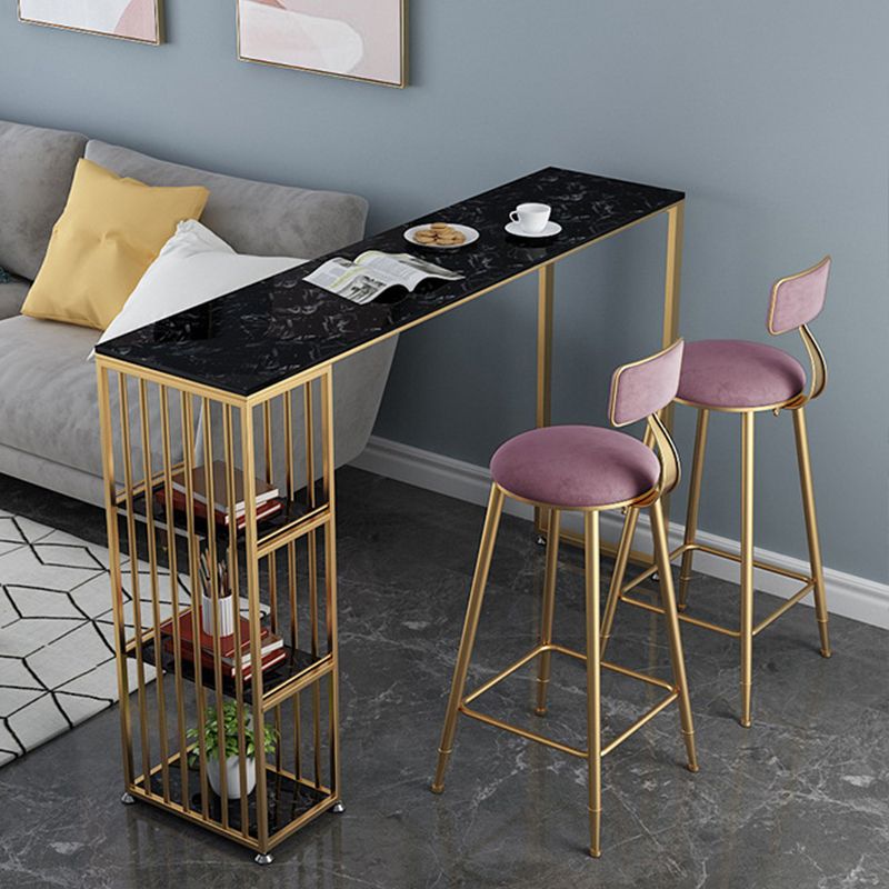 Glam Bar-height Table Faux Marble Top Bistro Pub Table with 3 Shelves