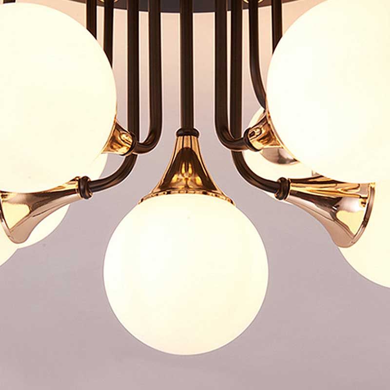6/10/13 Lights Corridor Semi Flush Chandelier Milk White Glass Shaded Sphere Ceiling Mounted Light in Black