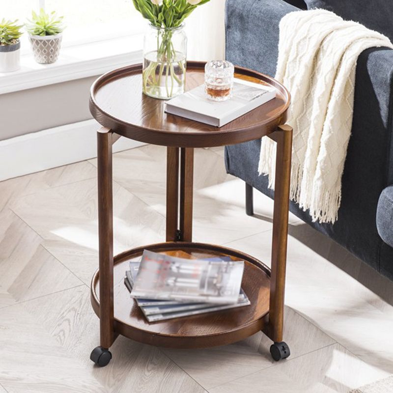 Scandinavian Round Tray Top Side Table Wooden 3 Legs End Table with Shelf