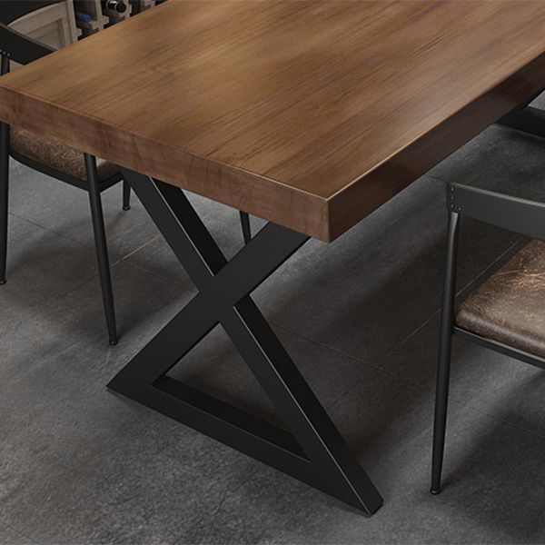 Rectangle Dining Table with Double Pedestal Industrial Solid Wood Kitchen Desk