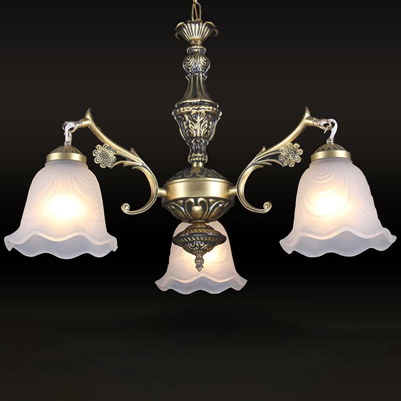Ruffle Bedroom Hanging Light Kit Traditional Frosted Glass 3-Light Bronze Finish Chandelier