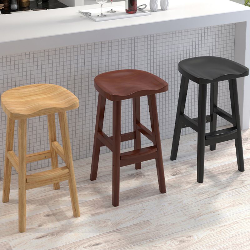 Contemporary Rubberwood Home Stool Solid Wood Backless Barstool
