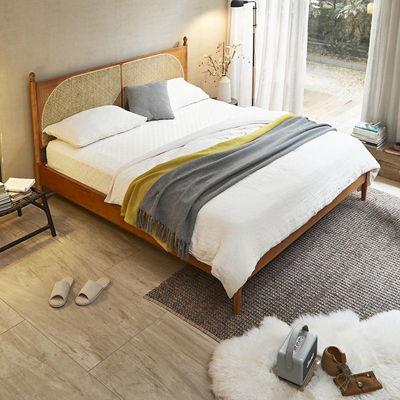 Tropical Standard Bed Solid Wood Solid Color Panel Bed with Headboard