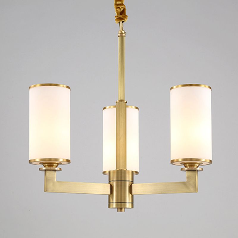 Traditional Brass Cylinder Chandelier Lamp Glass Shade Multi-light Hanging Light Fixtures