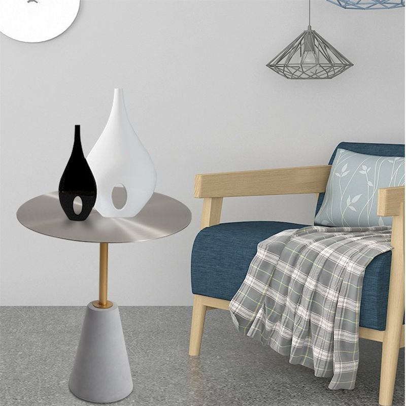 Medieval Modern Style Round Metal Table and Stone Pedestal Base Side Table